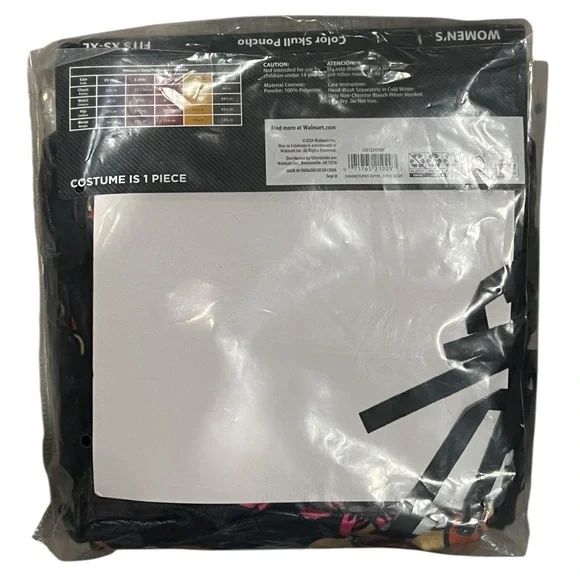 Women’s Skull Fringe Poncho – One Size Fits XS–XL – Day of the Dead / Halloween - Picture 3 of 3